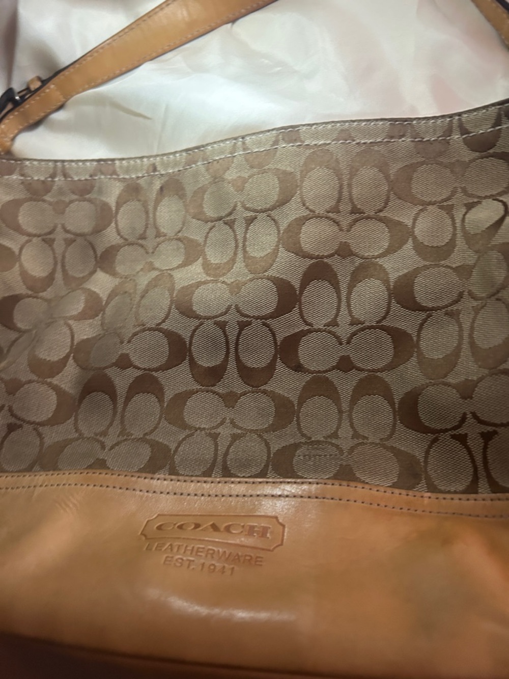 Coach Tan Leather-Trim Shoulder Bag with Tag
